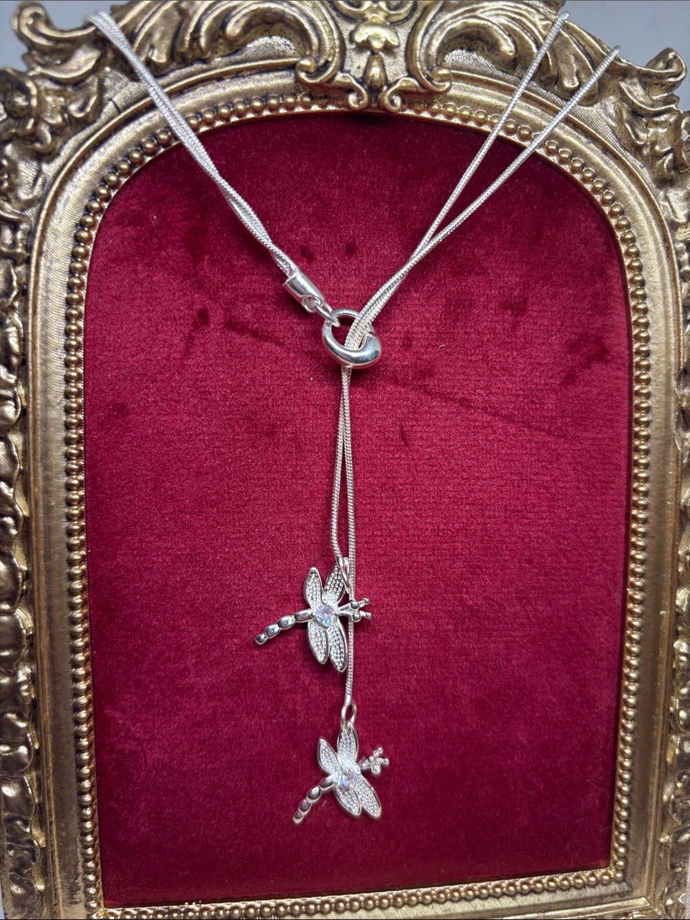 925 Sterling Silver Dragonfly Bolo Necklace CZ Sparkle Naturecore Whimsical